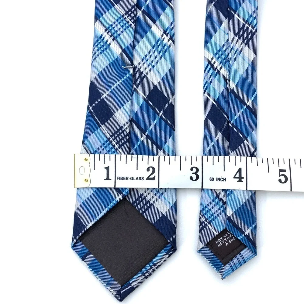 MICHAEL KORS Boys White Blue Plaid Slim 100% Silk Neck Tie